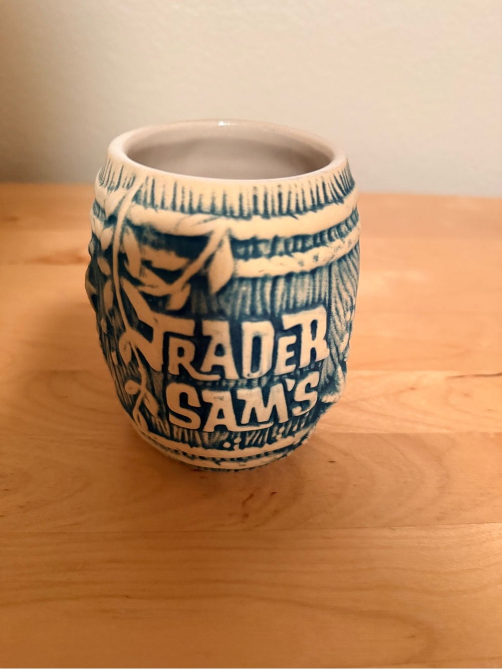 Disney Trader Sam's Blue and White Ceramic Tiki Mug